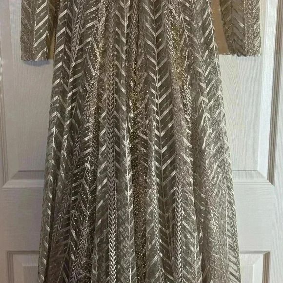 Mac Duggal Embellished Illusion Long Sleeve Wrap Over A Line Gown NWOT #20189 - Picture 4 of 5